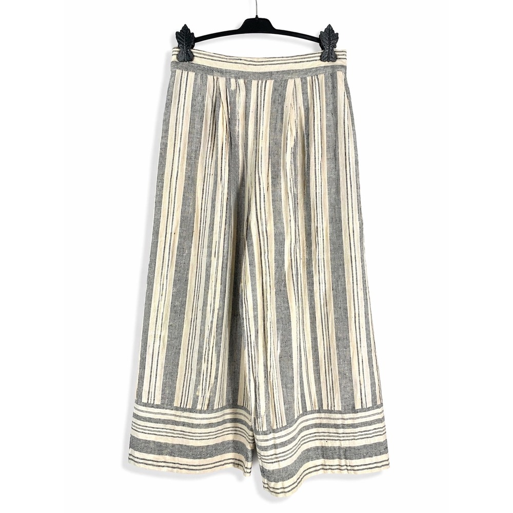 Forever 21 Striped Linen Blend Wide Leg Crop Pants Medium